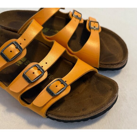 SIZE 39 8 N Birkenstock Florida Birko-Flor Orange 3 Strap Sandals - Picture 3 of 9